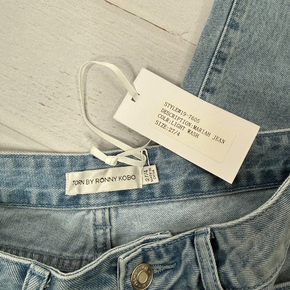 Torn By Ronny Kobo Mariah Jeans Rhinestone Cutout Straight Leg Denim 27/4 - Picture 5 of 8